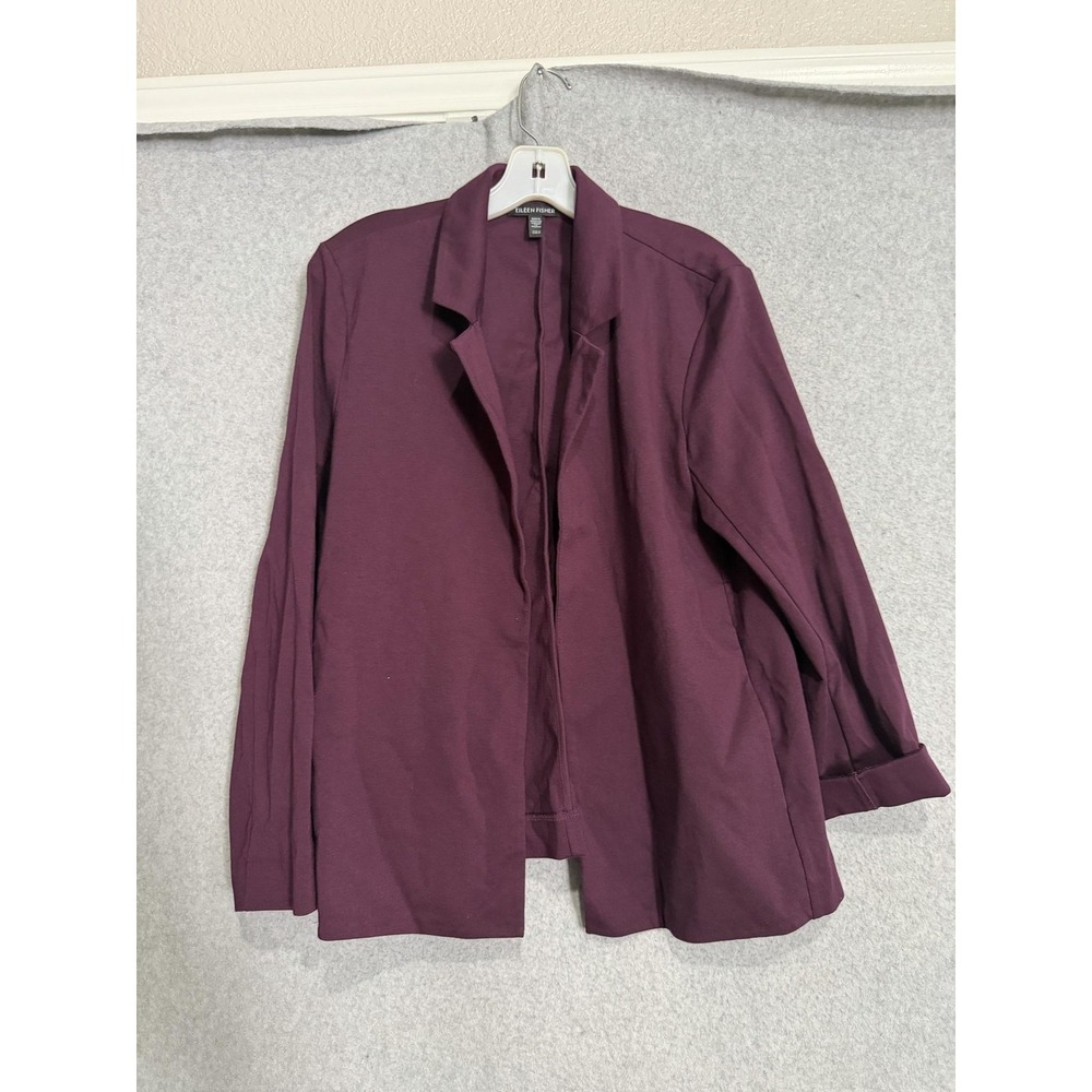 Eileen Fisher Jacket Womens Small Purple Organic Cotton Knit Open Front Stretch